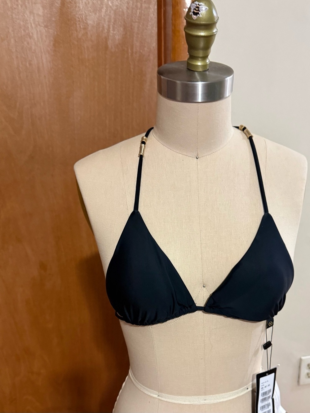 Black Triangle Bikini Top with Gold Accents - Women Swim